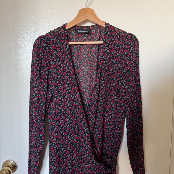 Reformation Brooke Rose Print Wrap Mini Dress M - Picture 3 of 7
